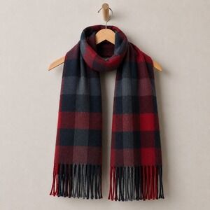 Geoffrey Beene Buffalo Plaid Scarf Mens Womens Red Black Preppy Tartan Italy